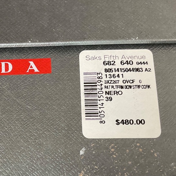 Prada Leather Bow Cork Wedge Sandals-Black-Size 8-Sharp - Picture 4 of 8